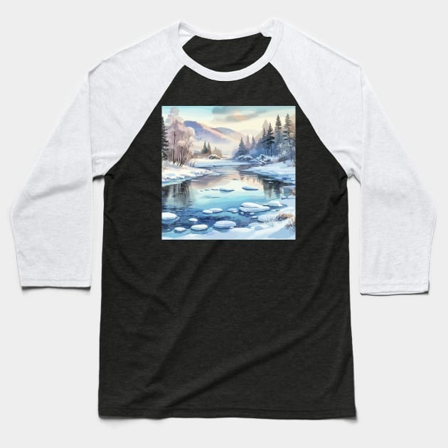 Winter Lake Winter Landscape Baseball T-Shirt by Siha Arts
